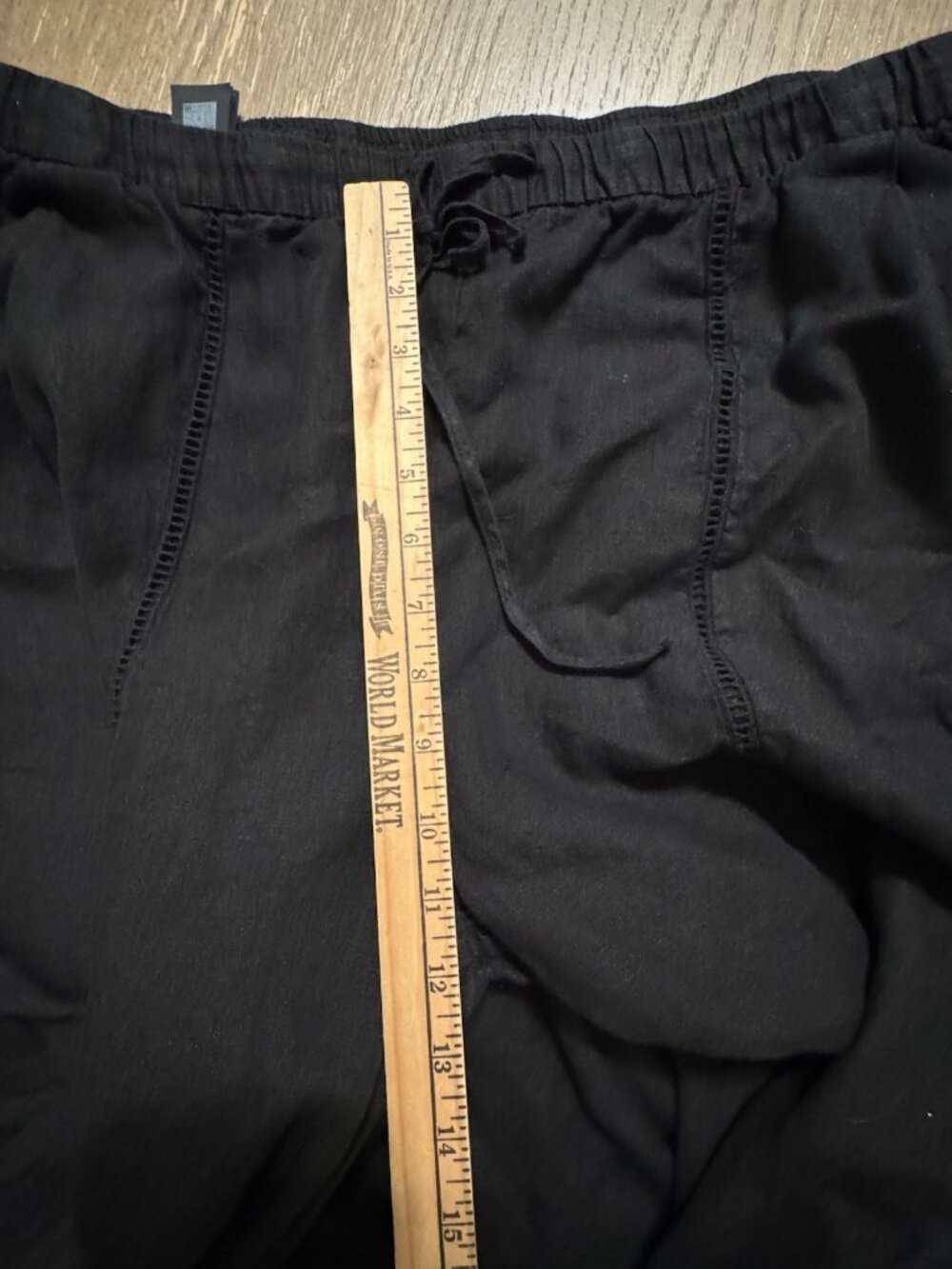 Zara Women Linen Black Wide Leg Pull On Large Pants Split Open Knit Crochet Hem - Picture 3 of 12